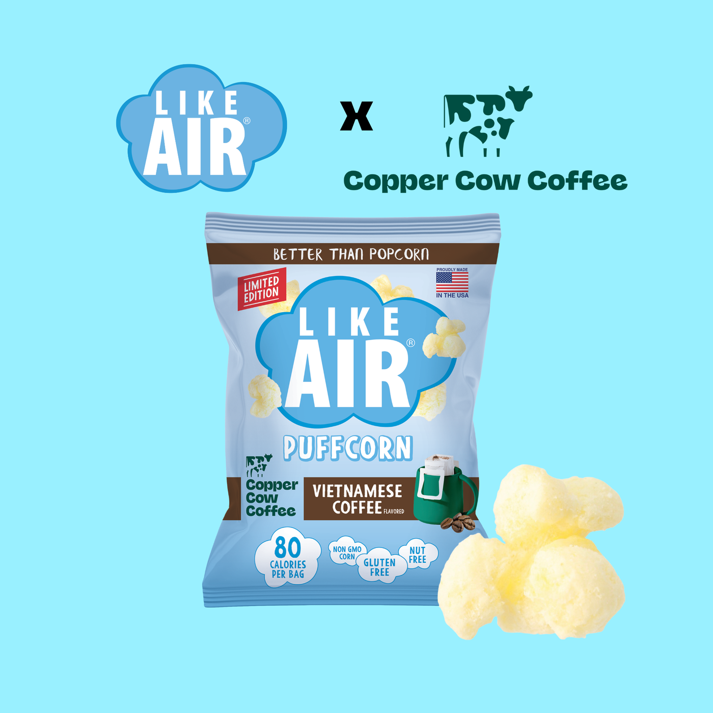Copper Cow Coffee x Like Air Vietnamese Coffee Puffcorn & Latte Bundle