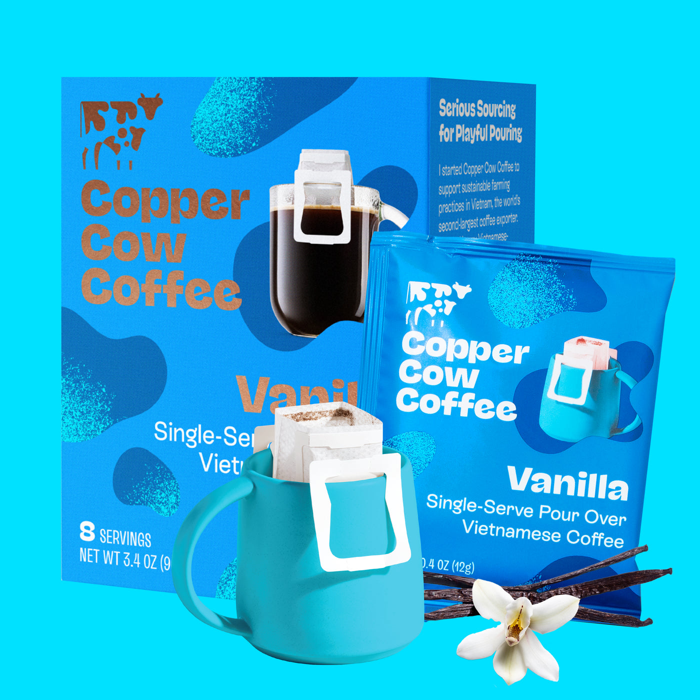 Vanilla Pour Over Coffee - 8ct Copper Cow Coffee Vanilla Pour Over Coffee - 8ct Copper Cow Coffee