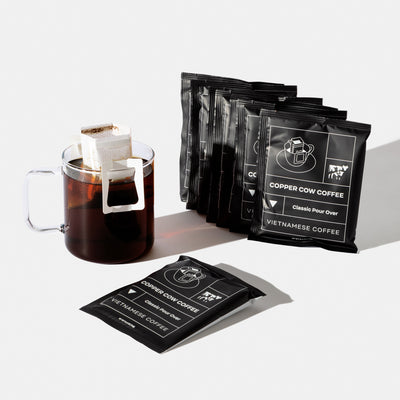 8-Pack of Classic Black Vietnamese Coffee single-serve pour over pouches.