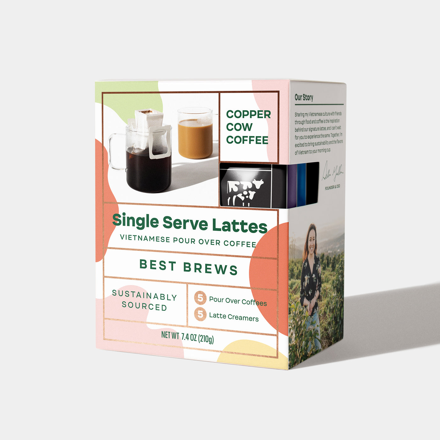 5-Pack of Best Brews Vietnamese Latte Sampler single-serve pour over pouches in closed box.